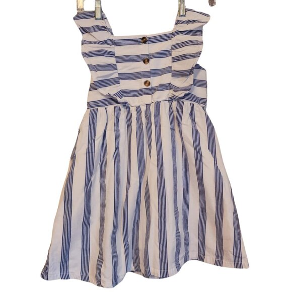 Andy and Evan White and Navy Blue Stripe Dress with Ruffles - Picture 1 of 6